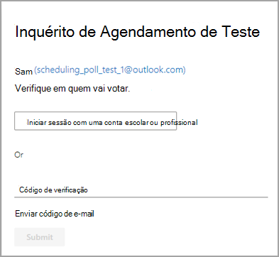 Opção para verificar a sua identidade ao iniciar sessão com a sua conta escolar ou profissional ou ao introduzir o código de verificação enviado por e-mail.