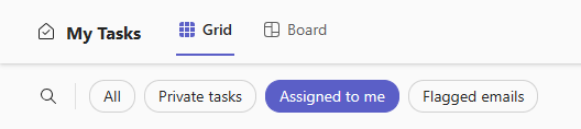 Uma captura de ecrã recortada da vista As Minhas Tarefas no Planner. O comprimido Atribuído a mim está selecionado.