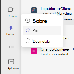 Afixar a aplicação Planner no Teams com o ícone Afixar