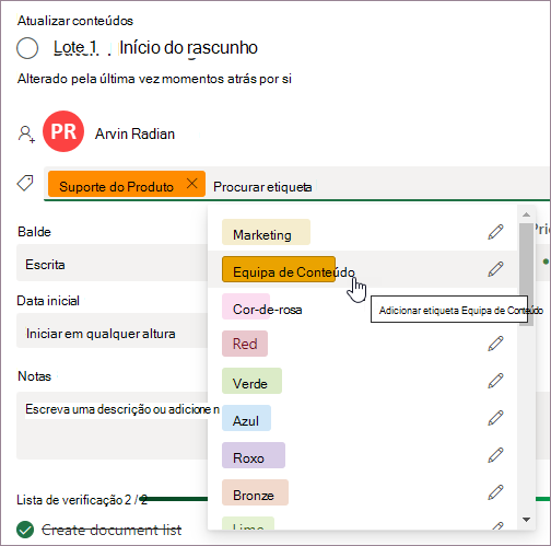 Adicionar etiquetas ao cartão de tarefas