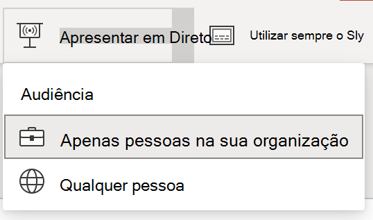 Seleção de audiência para Apresentação em Direto
