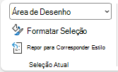 Captura de ecrã da secção Seleção Atual do separador do friso Formatar com Área de Desenho como o valor selecionado na caixa de combinação Elementos do Gráfico.