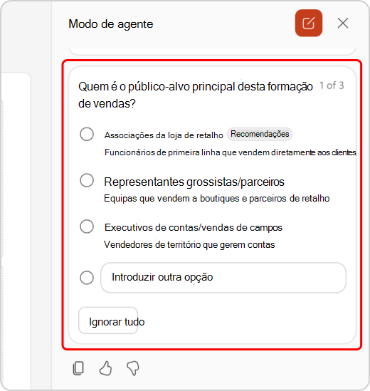 Esclarecer perguntas no chat do Modo de Agente