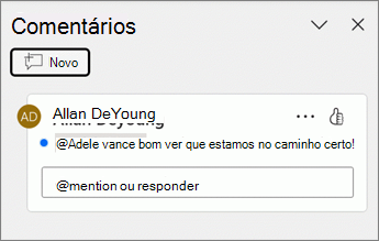 Aparece um ponto azul junto a um comentário no painel de Comentários.