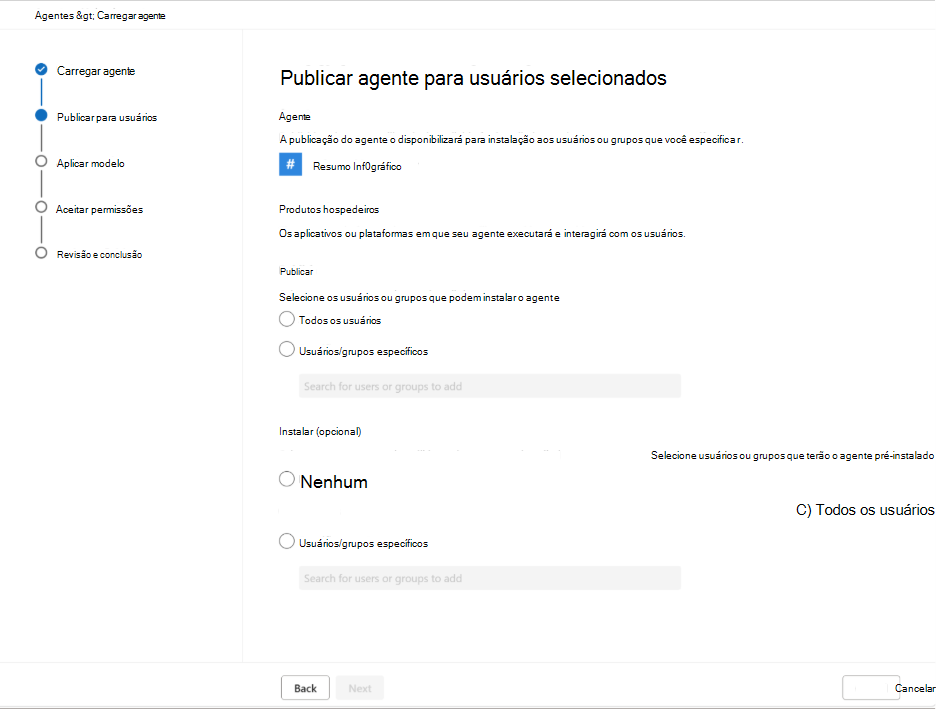 Captura de ecrã que mostra a escolha dos utilizadores e grupos que podem utilizar a competência.