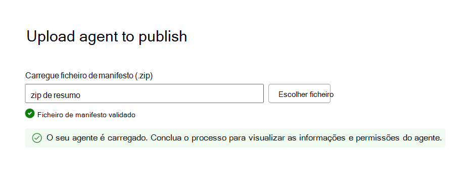 Captura de ecrã que mostra os detalhes de uma validação de pacote com êxito.