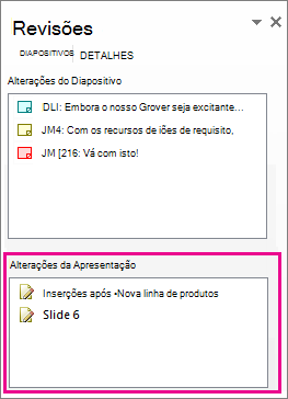 Alterações da Apresentação
