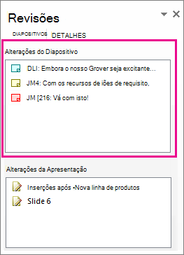 Alterações do Diapositivo