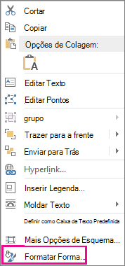 Captura de ecrã a mostrar a opção Formatar Forma no menu de atalho.