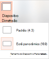 Botão Tamanho do Diapositivo no grupo Personalizar