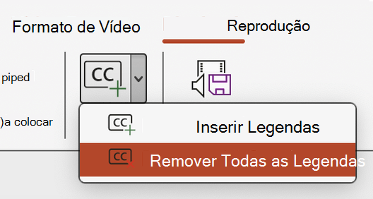 Remova todas as legendas de um vídeo no PowerPoint.