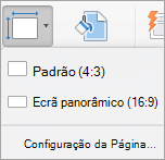 Mostra o menu Tamanho do Diapositivo