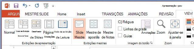 O botão Modelo Global de Diapositivos encontra-se no separador Ver do friso.