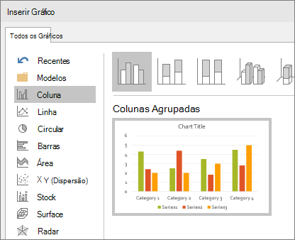 Apresenta uma seleção de gráfico de colunas no PowerPoint
