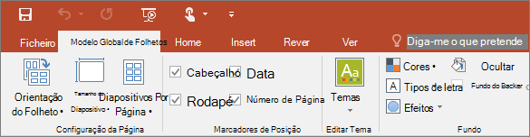 Mostra o friso do modelo global de folhetos no PowerPoint