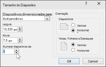 Mostra a caixa de diálogo Tamanho do Diapositivo no PowerPoint