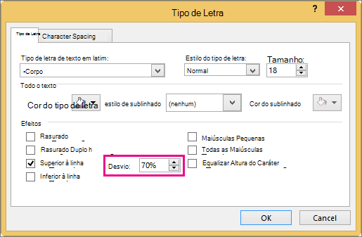 Apresenta a caixa de diálogo Tipo de Letra no PowerPoint