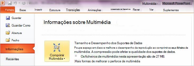Clique em Comprimir Multimédia