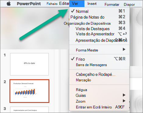 O menu Ver no PowerPoint