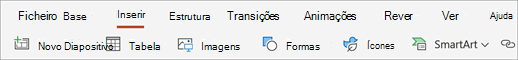 Captura de ecrã a mostrar o separador Inserir.