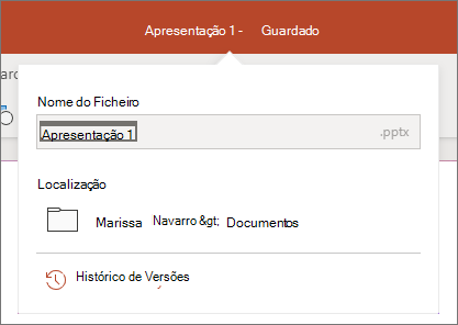 Captura de ecrã a mostrar o clique do nome do ficheiro no centro da barra de título, junto à parte superior da janela do browser.