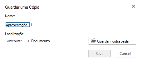 A caixa de diálogo Guardar uma Cópia no PowerPoint Online
