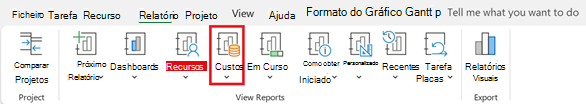 Botão Custos no separador Relatório