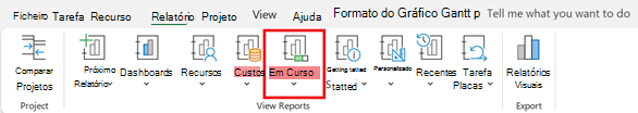 Botão Em Curso no separador Relatório