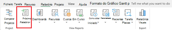 Botão Novo Relatório no separador Relatório