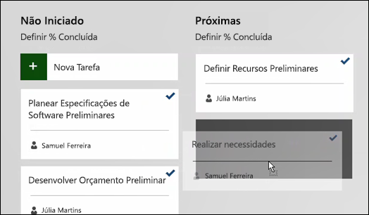Mover uma tarefa no Quadro de Sprints Atual.
