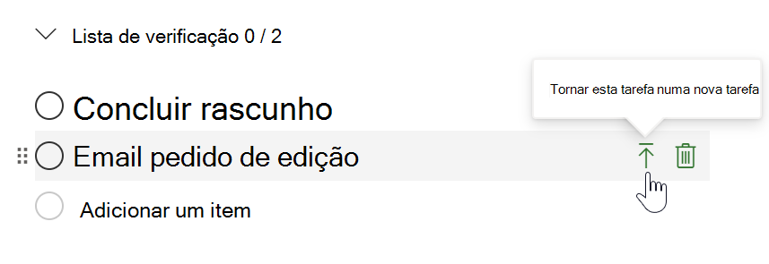 Transformar um item de lista de verificação do Microsoft Project numa tarefa.
