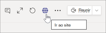 Captura de ecrã do cursor a apontar para o ícone de globo e o texto da descrição Ir para o site