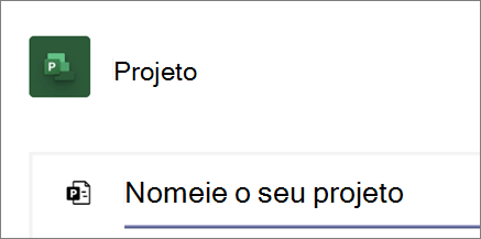 Captura de ecrã da caixa de diálogo Projeto no Teams, a atribuir um nome a um novo projeto