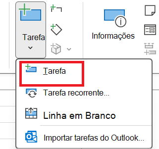 Imagem do botão Tarefa no grupo Inserir do separador Tarefa.