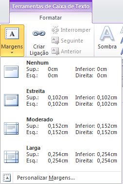 Margens da caixa de texto