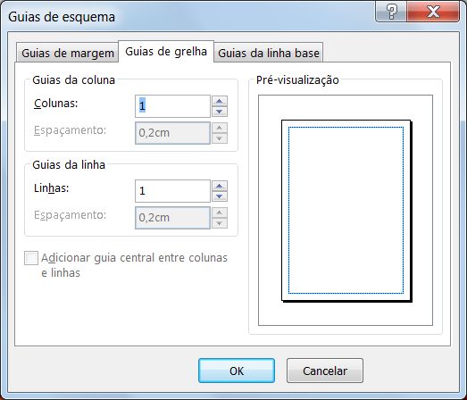 'Guias de esquema' do Publisher a mostrar 'Guias de grelha'