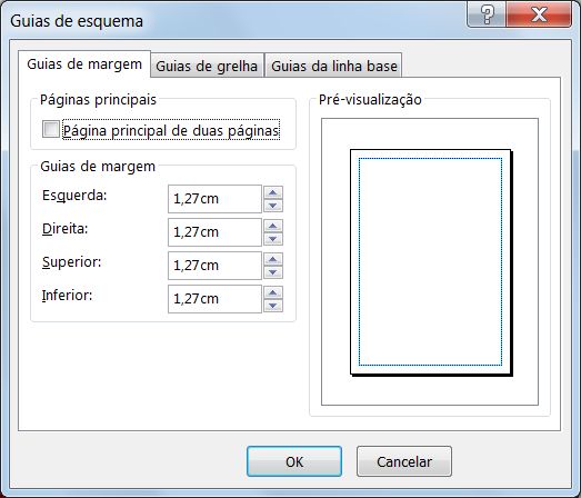 Caixa de diálogo 'Guias de esquema' do Publisher