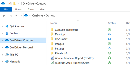 Captura de ecrã a mostrar ficheiros do OneDrive para Empresas no Explorador de Ficheiros