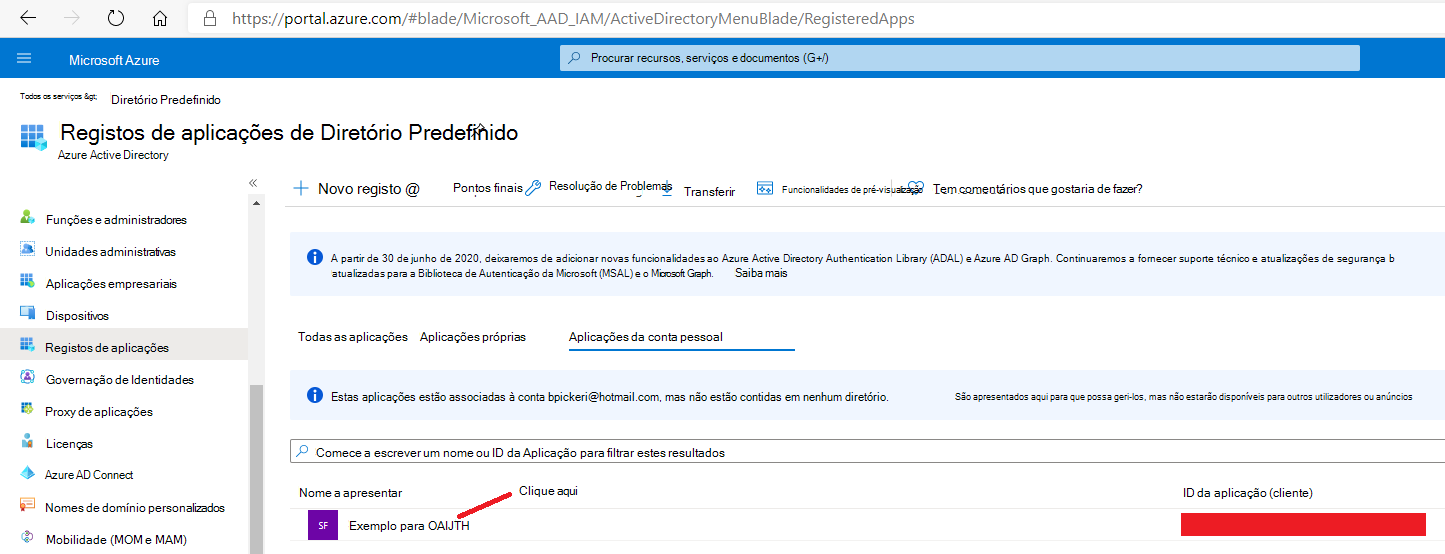 Azure Active Directory – Registos de Aplicações