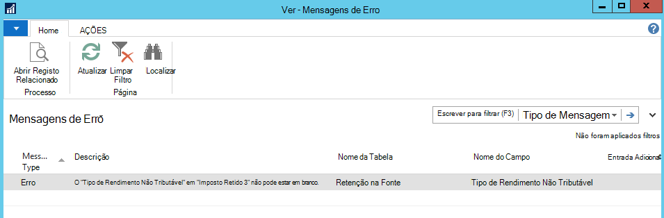 Captura de ecrã da função Abrir Registo Relacionado