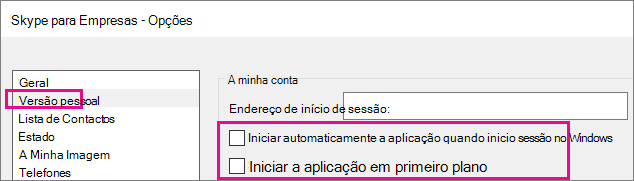 Selecione Pessoal e, em seguida, desmarque as opções para iniciar automaticamente.