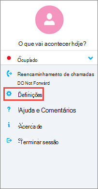 Ecrã Opções no Skype para Empresas para Android