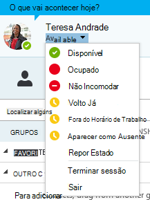 Opções de estado de presença