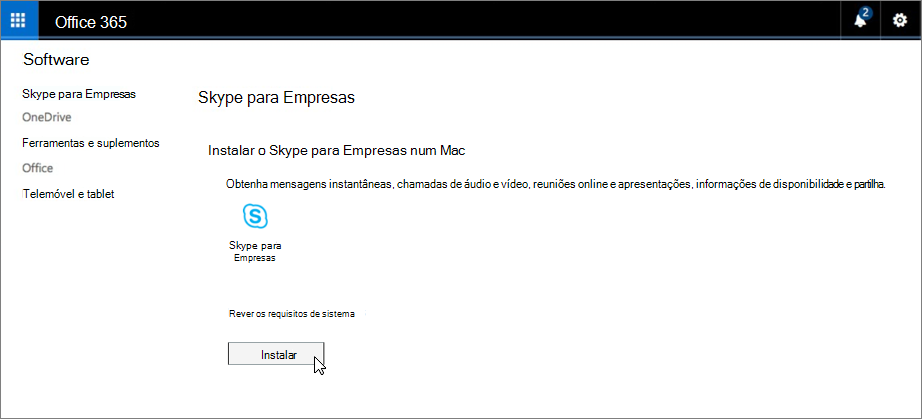 Página Instalar o Skype para Empresas para Mac