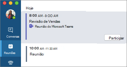 Reunião do Teams no separador Reuniões