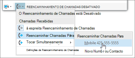 Menu Principal Menu Pendente Reencaminhamento de Chamadas