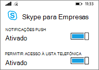 Receber notificações push e procurar no seu telemóvel quando procurar contactos