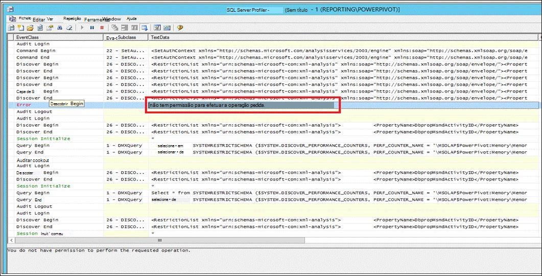 Descrever o erro do SQL Profile Trace