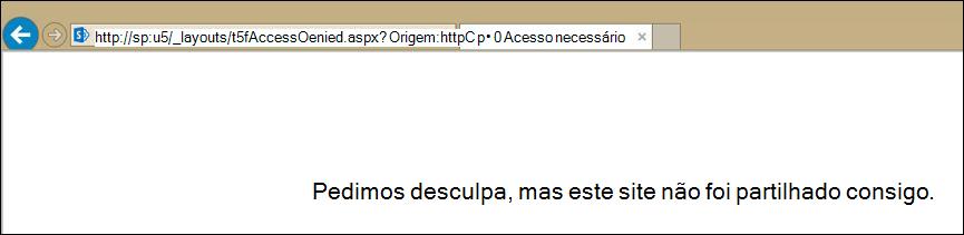 Captura de ecrã da mensagem de erro