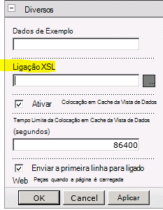 Propriedade da Ligação XSL no menu Peça Web